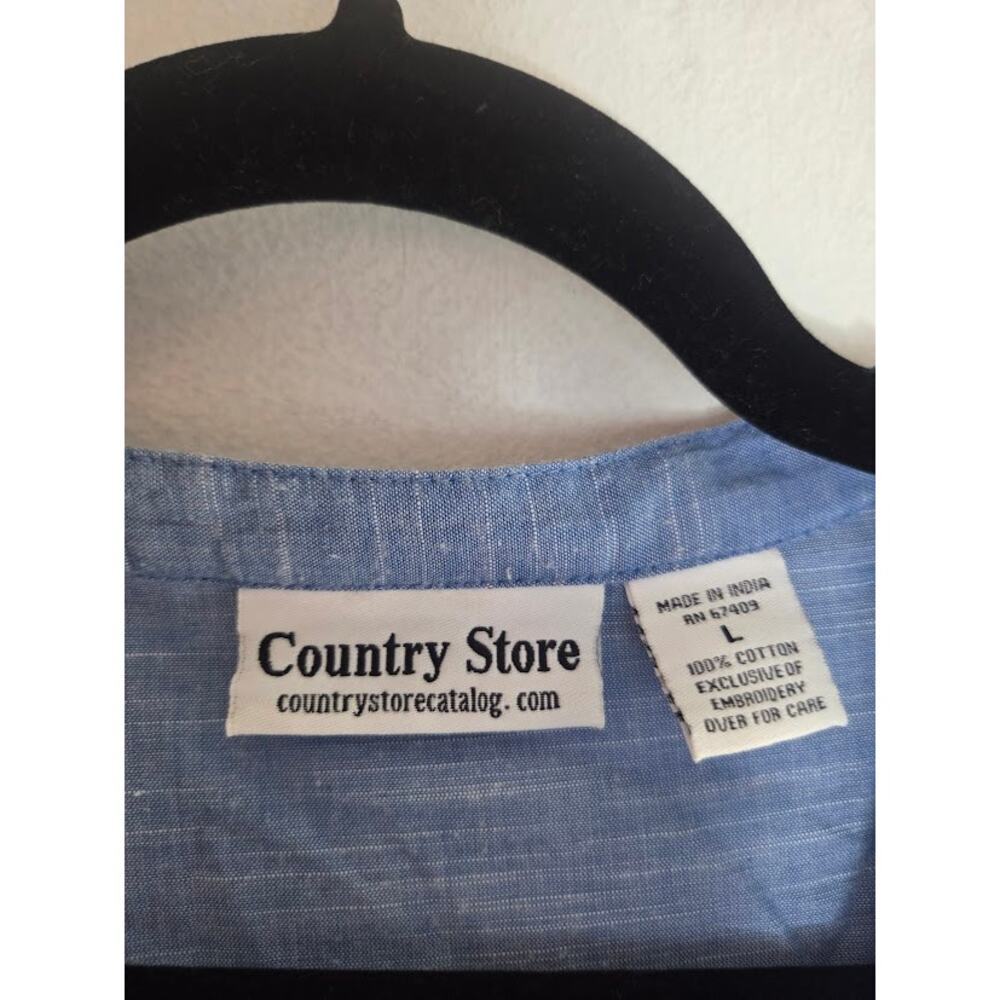 Country Store Blue w/Floral Embroidery Cotton Butto  Down Blouse size Large - Picture 5 of 6